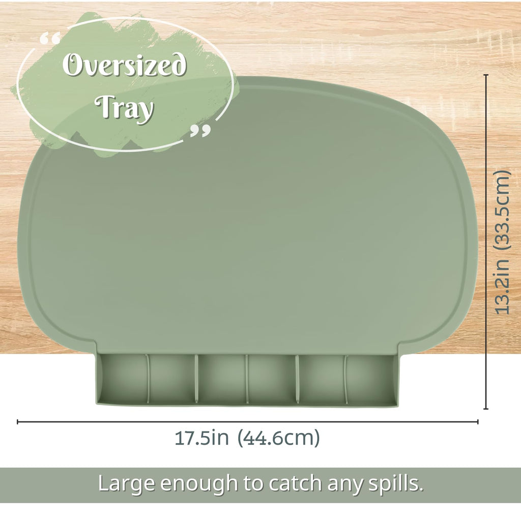 Placemat with Food Catching Pockets for Baby & Kid, Food Grade Silicone Non-Slip Toddler Food Place Mats with Raised