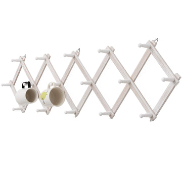 Rustic Wall Mounted Coat Rack with Space Saving Accordion Design, Expandable Wall Mount Coat Rack with 16 Wood Hooks