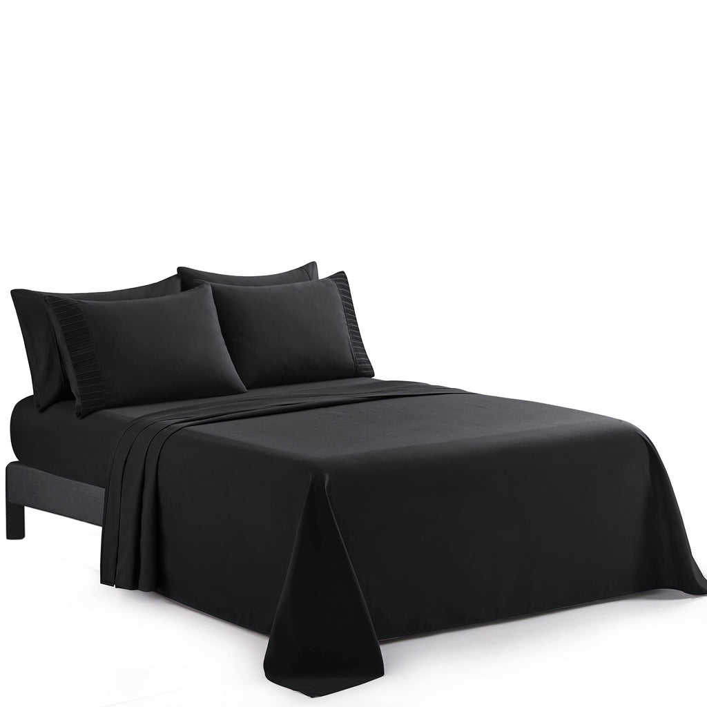 Ultra Soft Silky Deep Pocket Solid Rayon from Bamboo All Season 4 Pieces Sheet Set with 2 Pillowcases, Black Color