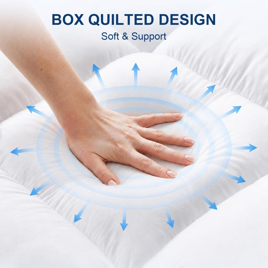 Full Mattress Topper, Pillow Top Mattress Pad for Back Pain Relief | Cooling Bed Topper, Thick Mattress Cover, Deep