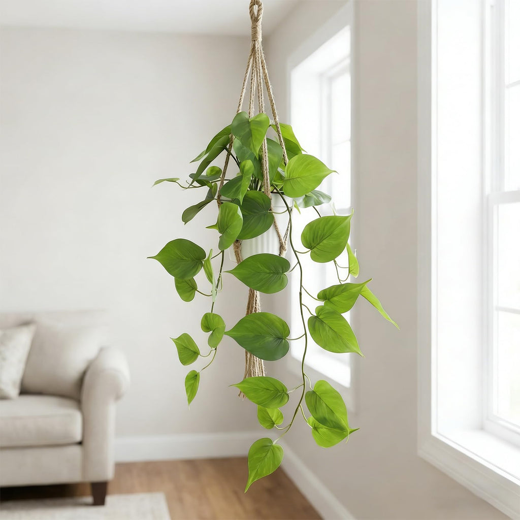 Fake Plants with White Pot, Realistic Artificial Pothos Hanging Plant, Faux Indoor Plant Bathroom Shelf Cabinet Decor