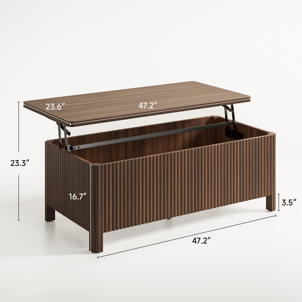 Fluted Lift Top Coffee Table, Mid-Century Modern Coffee Table