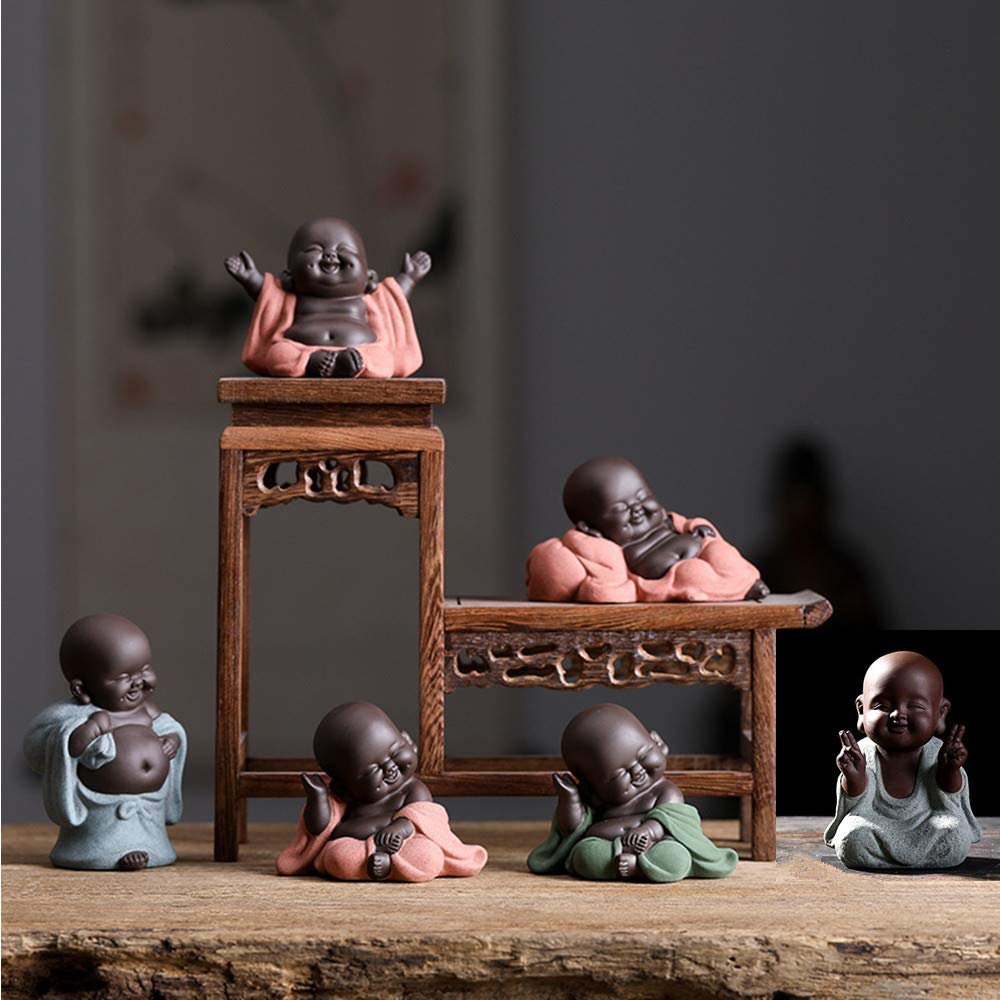 Ceramic Tiny Cute Buddha Statue Monk Figurine Classic Delicate Ceramic Arts and Crafts Tea Accessories 2.8'' Inches