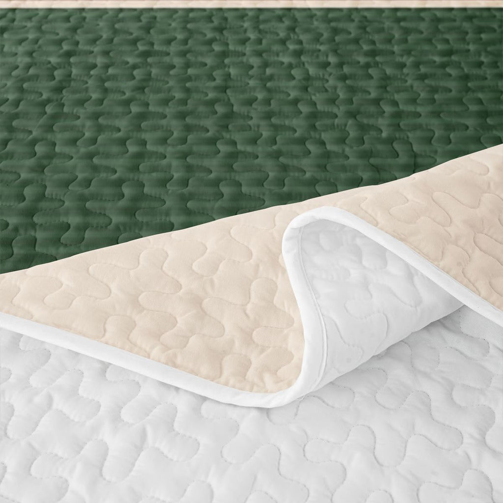 Brown Green Striped Quilt Set Farmhouse Stripe Bedspread Coverlet, Modern Patchwork Soft Lightweight Quilted