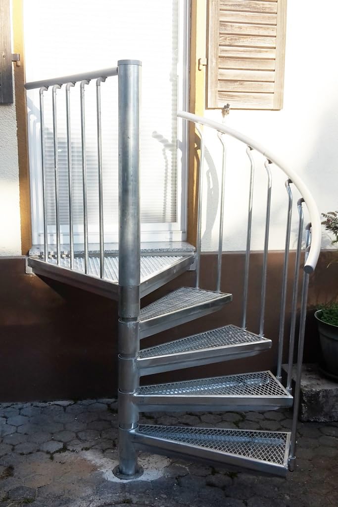 German Outdoor Spiral Staircase, Hot-dip Galvanized Heavy Duty Standpipe Railing Expanded-Metal Step, Anodized