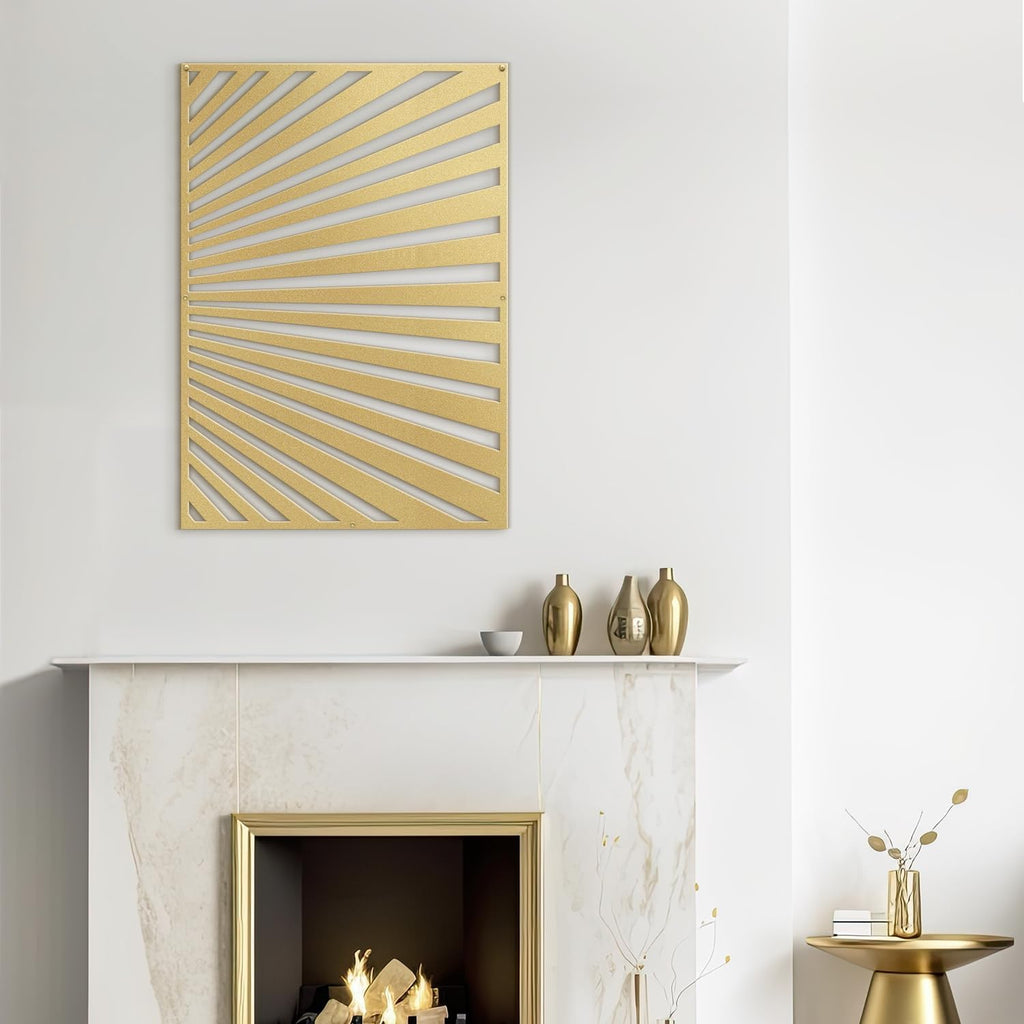 Metal Wall Art Decor Gold Stripe Pattern Minimalist Modern Abstract Wall Sculpture Hangings Home Decoration - 18" Gold