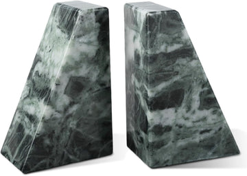 Marble Bookends for Heavy Books, Decorative Bookends for Shelves, Green Stone Book Ends, Heavy-Duty Book Ends for