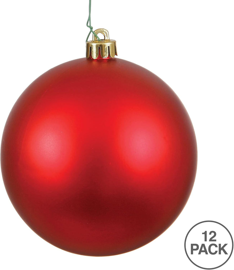 3" Plastic Ball Ornaments in Matte Red (Set of 12)