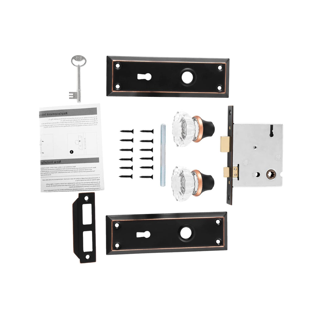 Mortise Lock Set for Interior Door with Crystal Glass Door Knobs