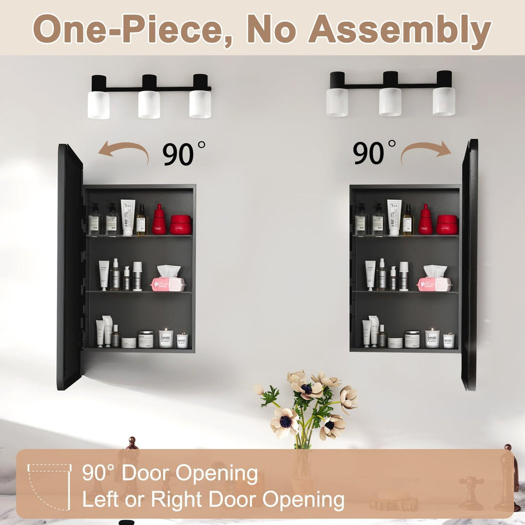 22x30 in Medicine Cabinet with Mirror, Matte Black