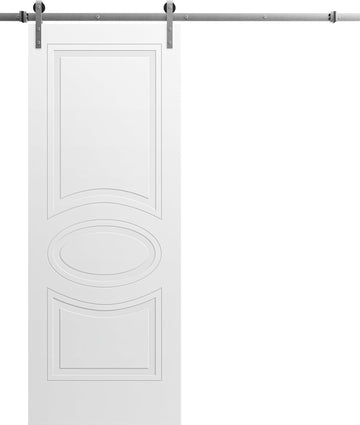 Mela 7001 | Interior Single Sliding barn Door, no Glass, MDF, 36x96, White, Classic Style | Hardware
