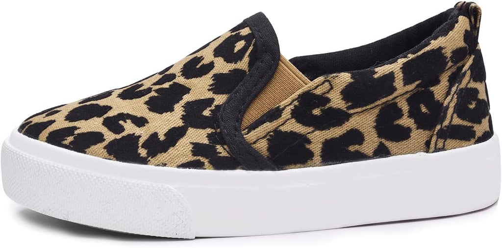 Boy's Girl's Leopard Print Canvas Sneakers Casual Slip On Loafers Kids Flat Shoes