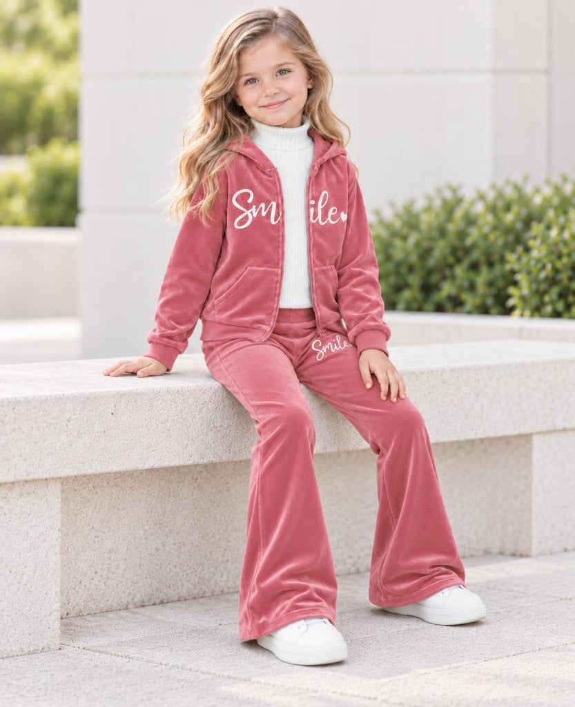 Toddler Girls Velour Hoodie Zipper Sweatsuit Velvet Tracksuit Outfits