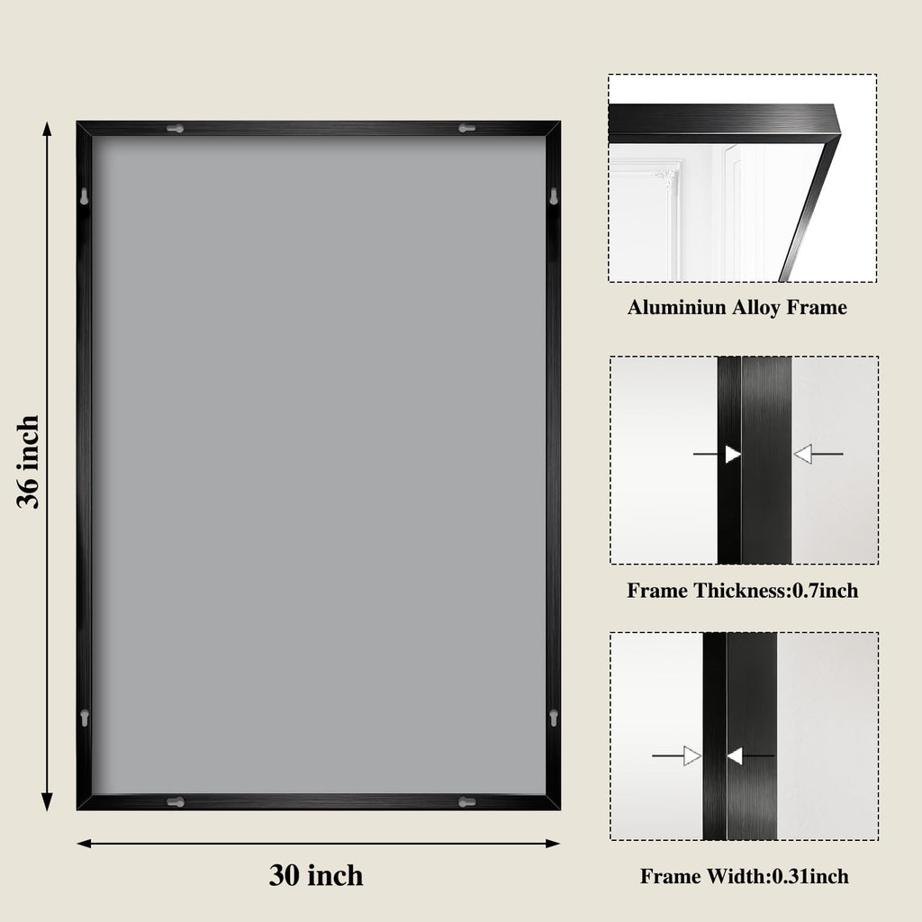 Black Mirrors for Wall, 30x36 Inch Bathroom Mirror, Rectangular Wall Mirror Bedroom Bathroom, Hangs Horizontally or