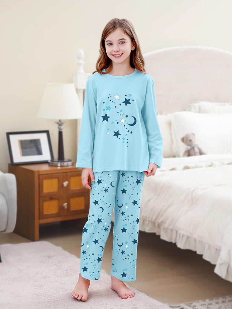 Piece Pajama Set for Girls, 100% Cotton Cartoon Pattern Sleepwear Pjs Set