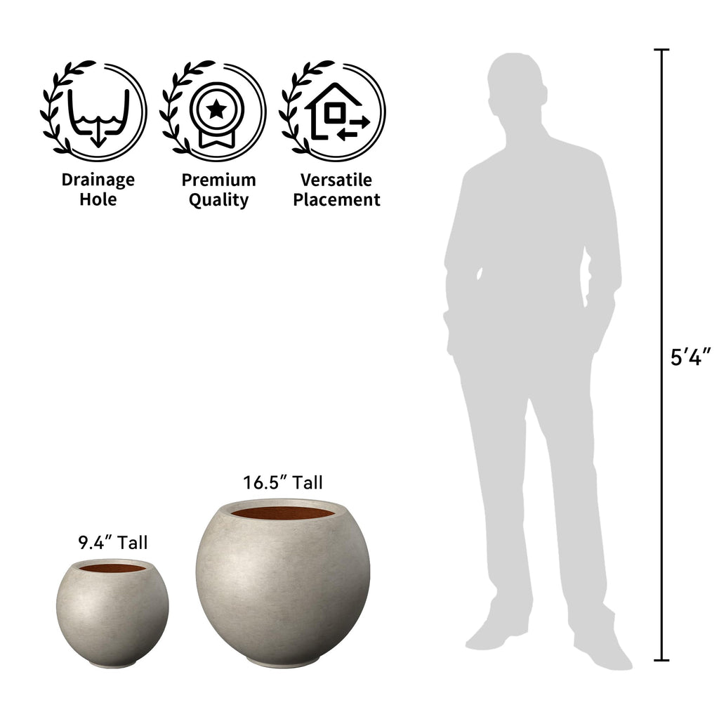 Small Round Sphere Weathered Concrete Planter 11" Dia, Outdoor