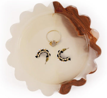 Scalloped Marble Jewelry Dish, 5.5" Ring Holder Trinket Tray