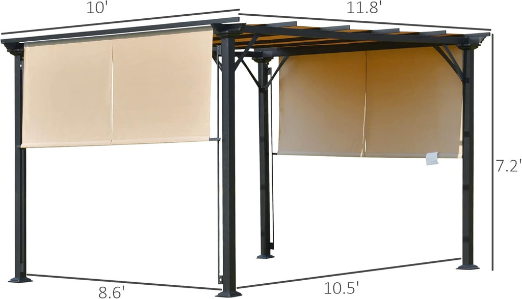 12' x 10' Outdoor Retractable Pergola Canopy with Sun Shade Unique Design Canopy Patio Metal Shelter for Garden Porch