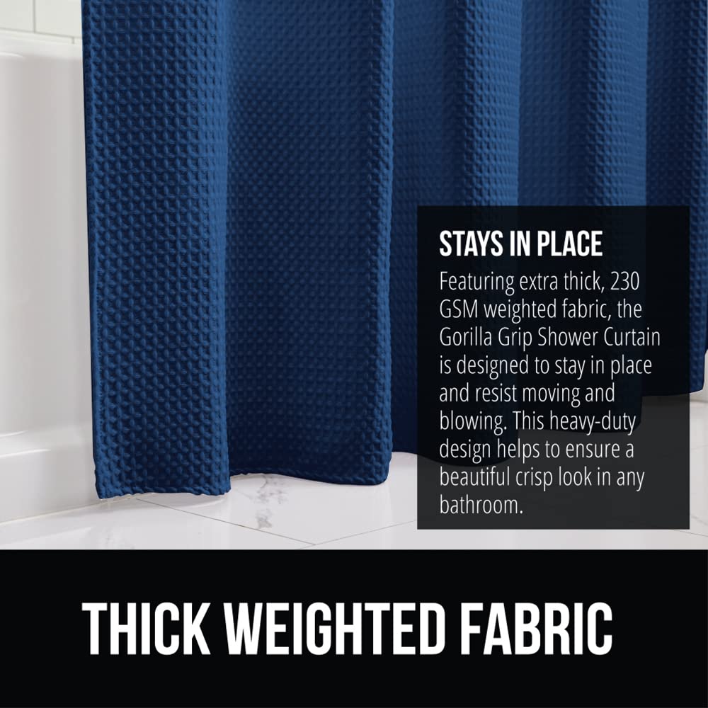 Navy Waffle Style Textured Fabric Shower Curtain, 72x72