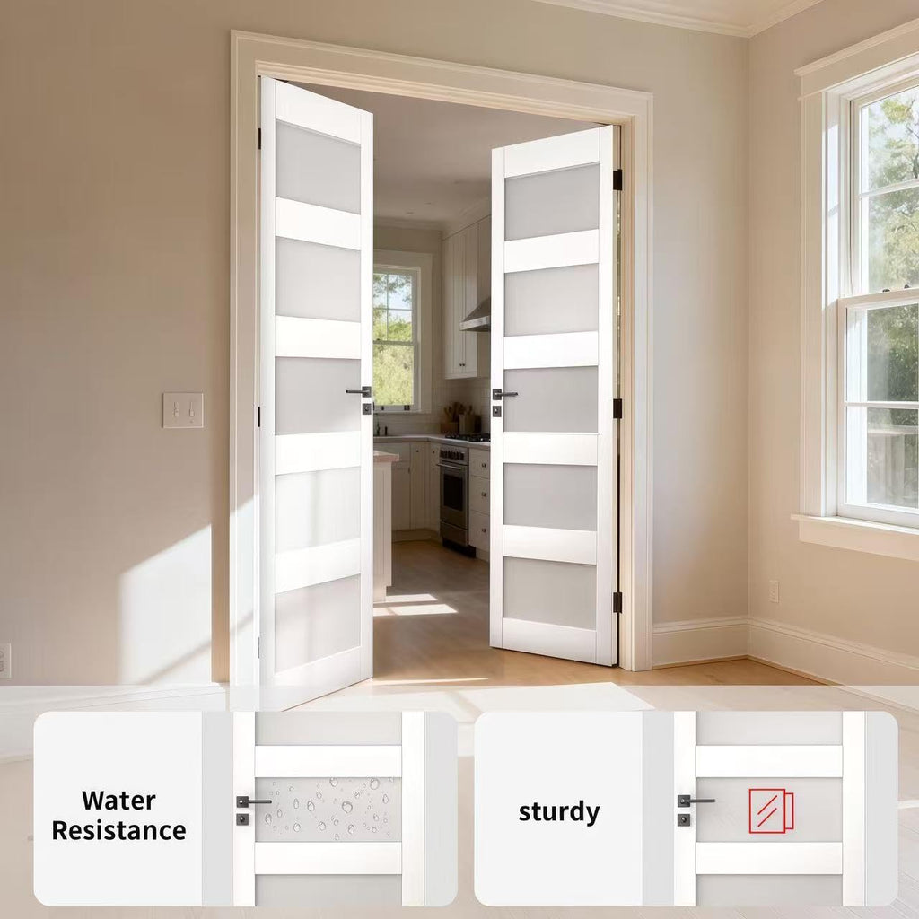 28" x 80" Interior Slab Doors, Solid Core with 5-Lite Frosted Glass