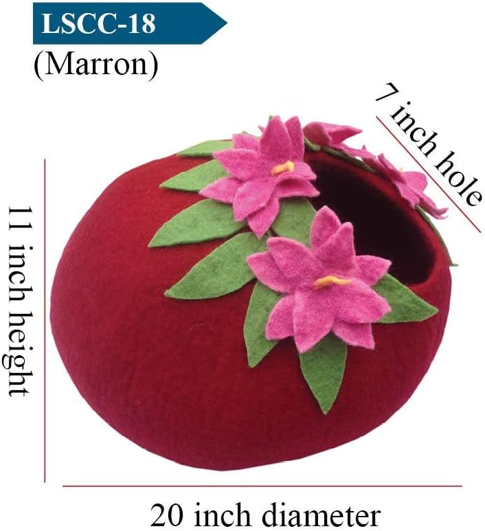 Deluxe Felt Cat Cave Bed, Eco-Friendly 100% Natural Wool Cat Bed Cave, Makes Great Covered Cat House or Cozy Cat