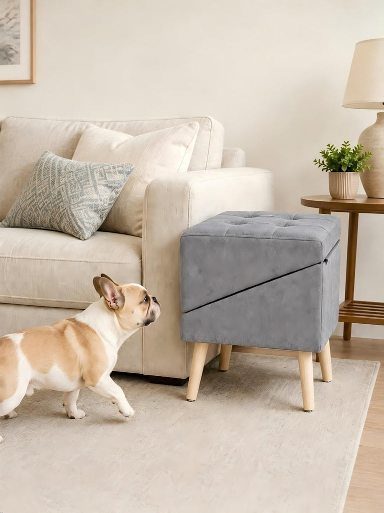 Dog Ramp Ottoman with Storage for Small Dogs, Dog Stairs for Couch