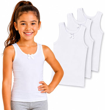 Girls Tank Tops 3 Pack 100% Cotton Scoop Neck Sleeveless