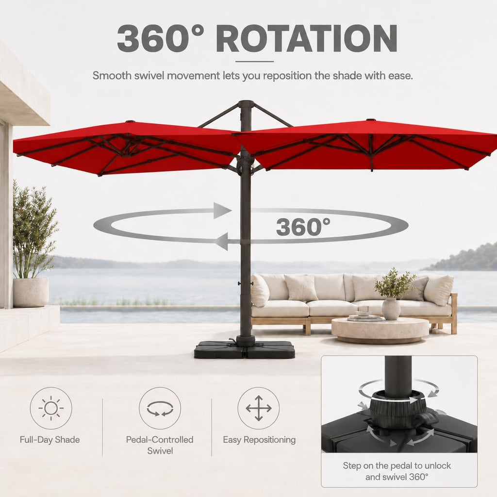 Cantilever Patio Umbrella, Large Square Outdoor Offset Umbrella with Aluminum Pole, 360-degree Rotation Pool