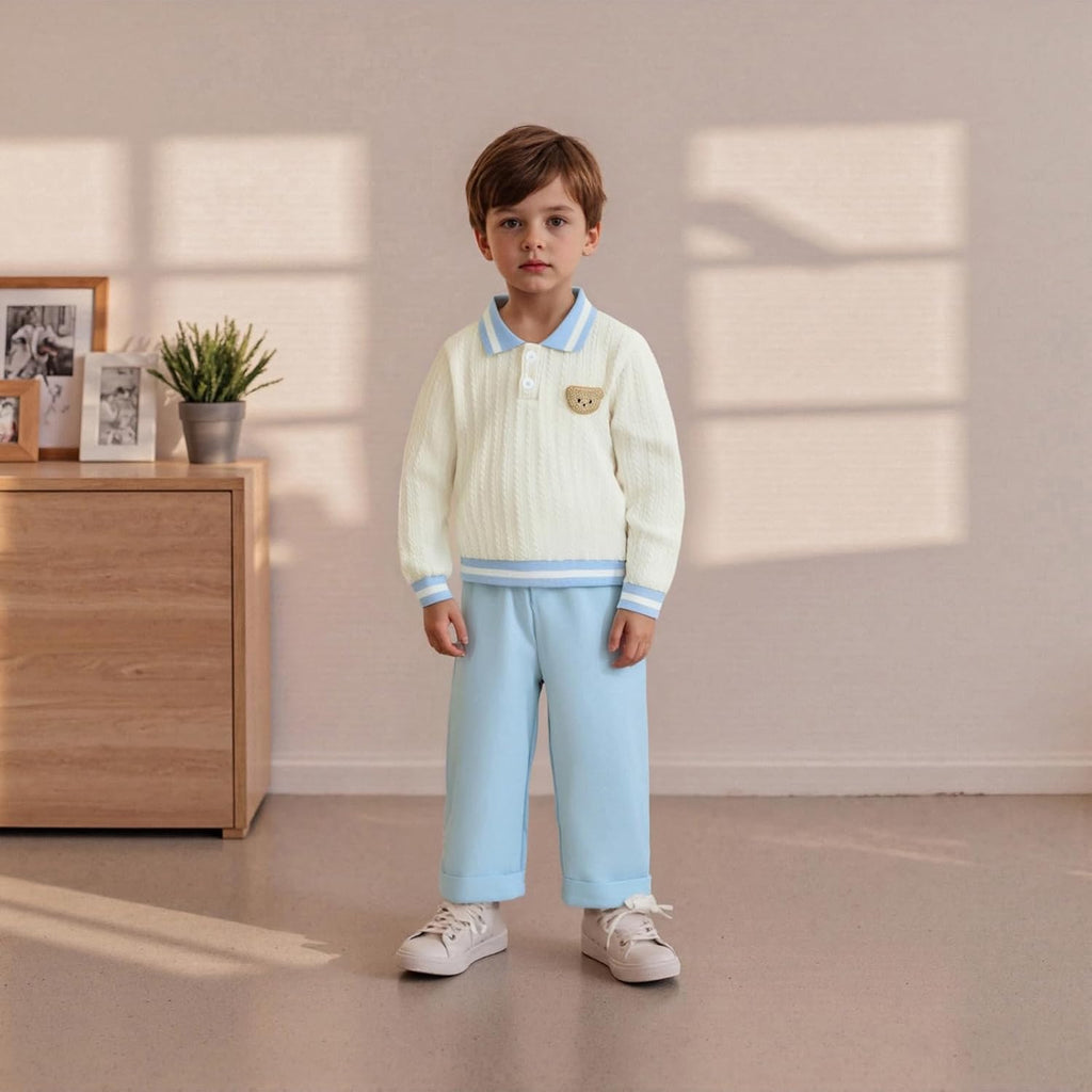 Toddler Baby Boy Clothes Bear Embroidery Sweater Sweatshirt Long Sleeve Sweatsuit 2Pcs Pant Set Fall Winter Outfits