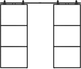 76 x 84 in Metal and Glass Sliding Double Barn Door with Installation Hardware Kit (Soft-Close Inclu