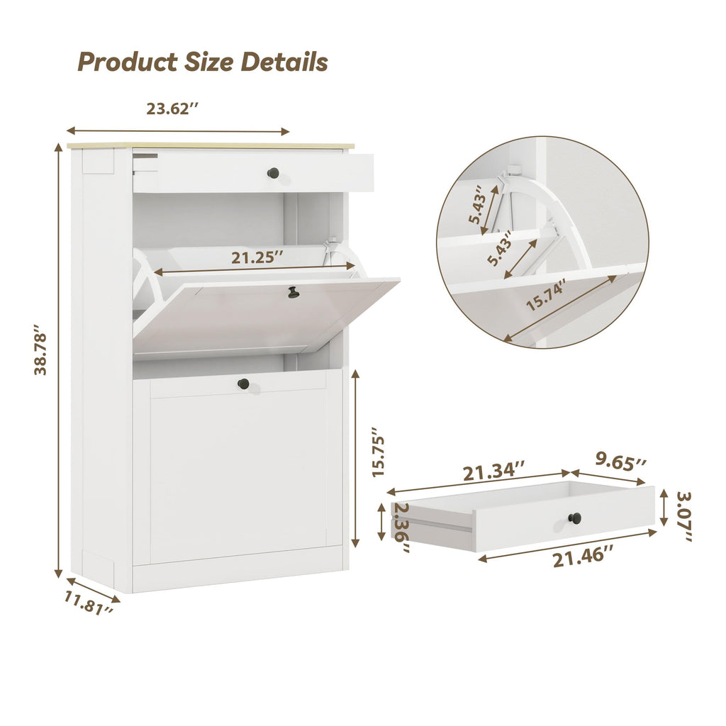 Shoe Storage Entryway with 2 Flip Drawers, Narrow Wooden Shoe Cabinet