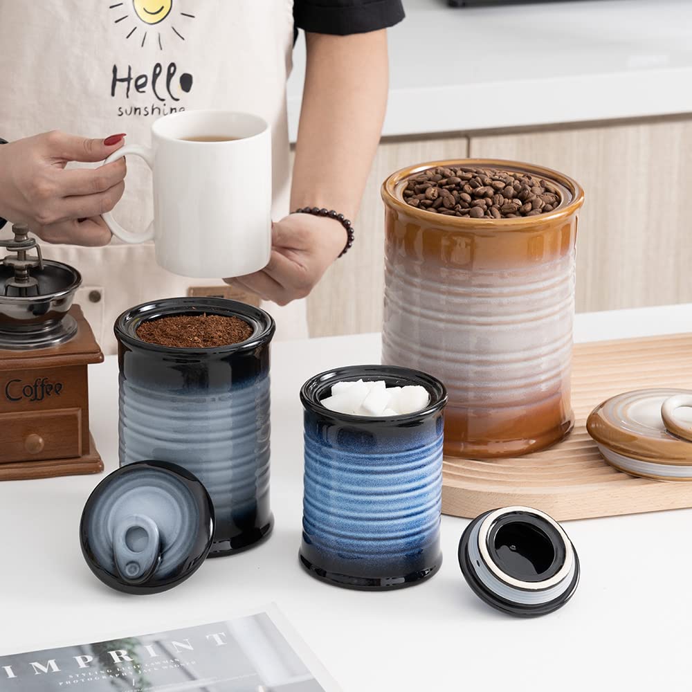 Food Storage Jar, Ceramic Canister Sets for The Kitchen, Set of 4, Blue