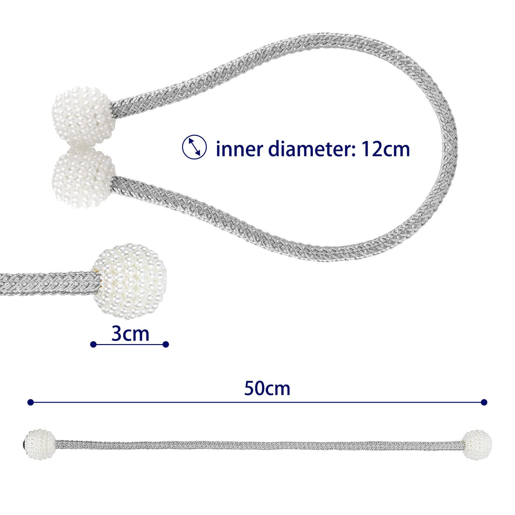 Magnetic Curtain Tiebacks with Pearls,Elegant Window Treatment Holdbacks for Heavy Outdoor Drapes (Grey) - 8 Pack