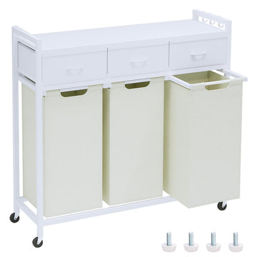 Laundry Hamper, Laundry Sorter 3 Section, Rolling Laundry Basket with Wheels, 3 Drawers, 3 × 14.5 Gal (55 L)