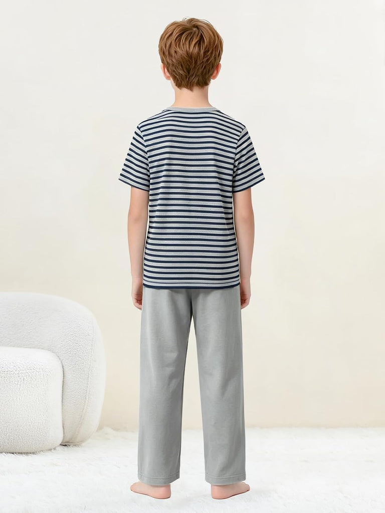 Boys's Summer Pajamas Striped Short Sleeved+Long Pants Sets Modal Pj