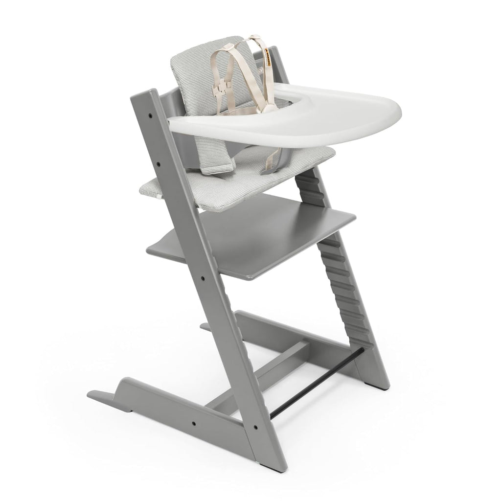 Tripp Trapp High Chair with Tray and Cushion, Black/Nordic Grey
