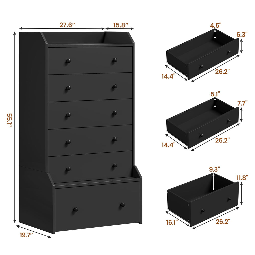 6 Drawer Tall Black