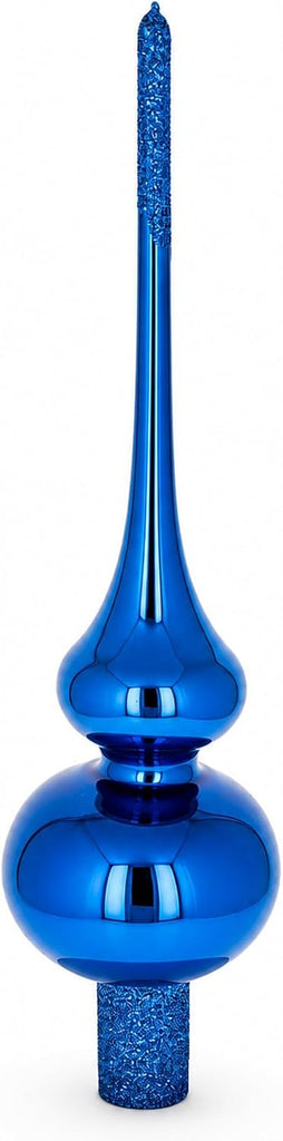 Glossy Blue with Sparkling Top Glass Christmas Tree Topper 11 Inches