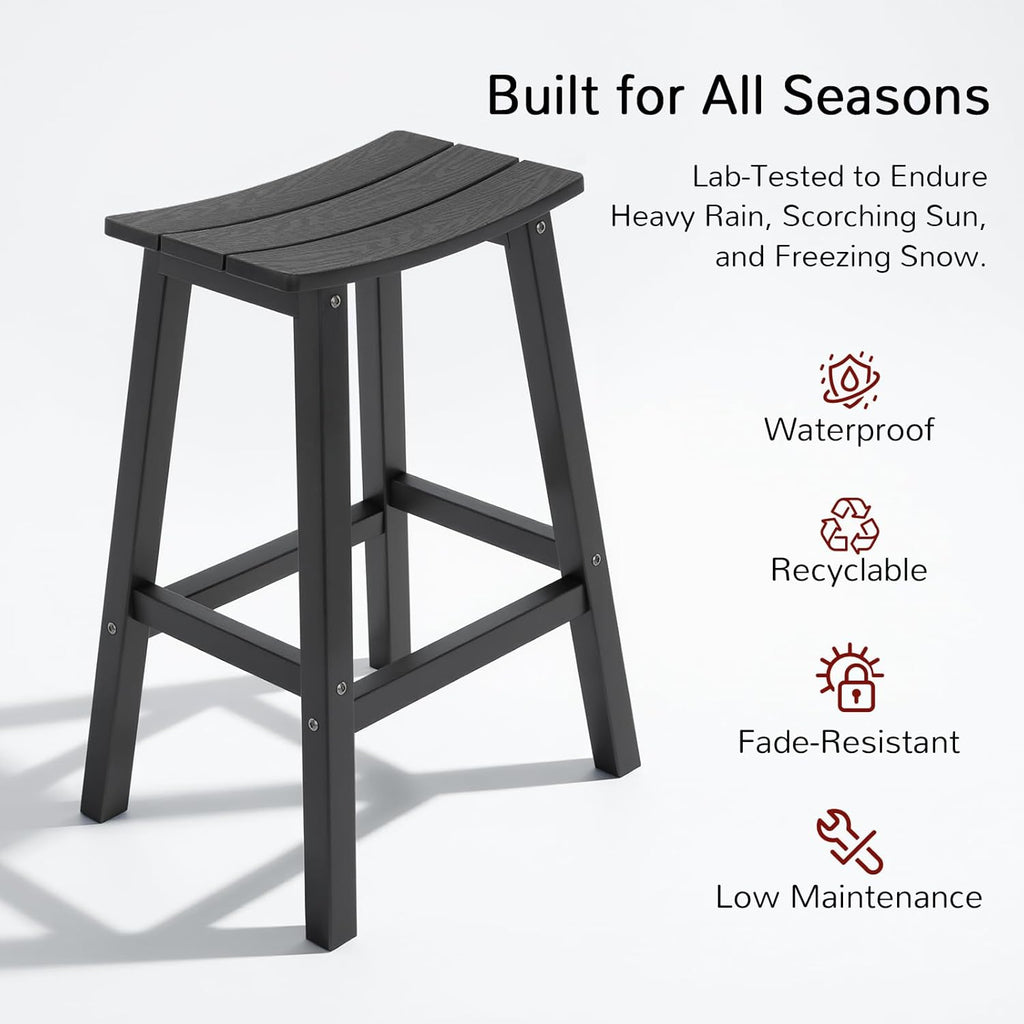 All-Weather Bar Stools Set of 2, 28" Outdoor Barstools with 400 lbs Capacity, Low Maintenance HIPS Patio Furniture