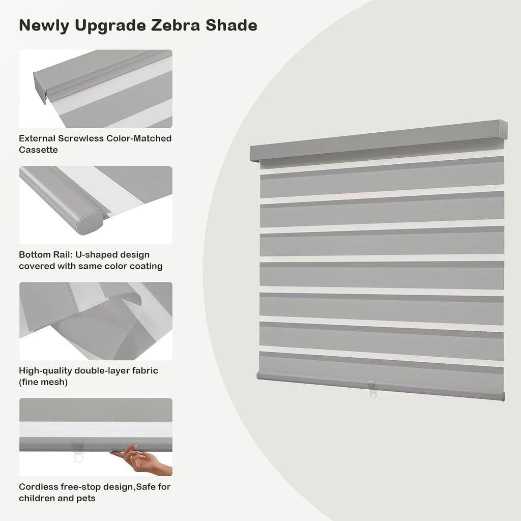 Cordless Zebra Blinds for Windows,Free-Stop Roller Zebra Shades,Light Filtering Blinds for Indoor windows with Upgraded Cassette,Pull Down Privacy Window Shades for Home (25" W x 72" H, Ivory)