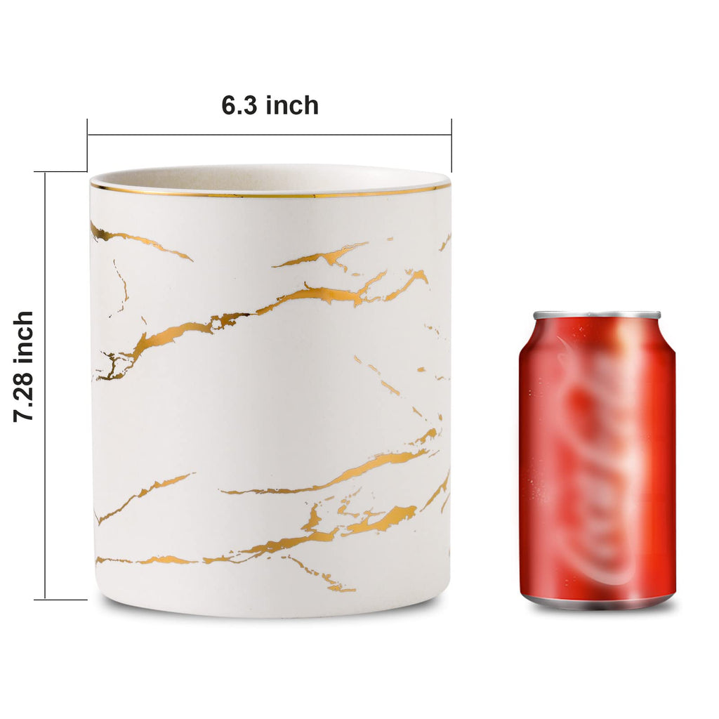 7" Marble Utensil Holder, Large Kitchen Utensil Holder Organizer, Golden Marble White Stable Utensil Crock Spatula