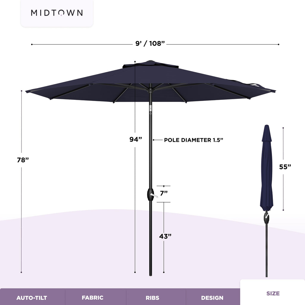 Lean - 9 Ft Patio Umbrella, Navy Blue Canopy