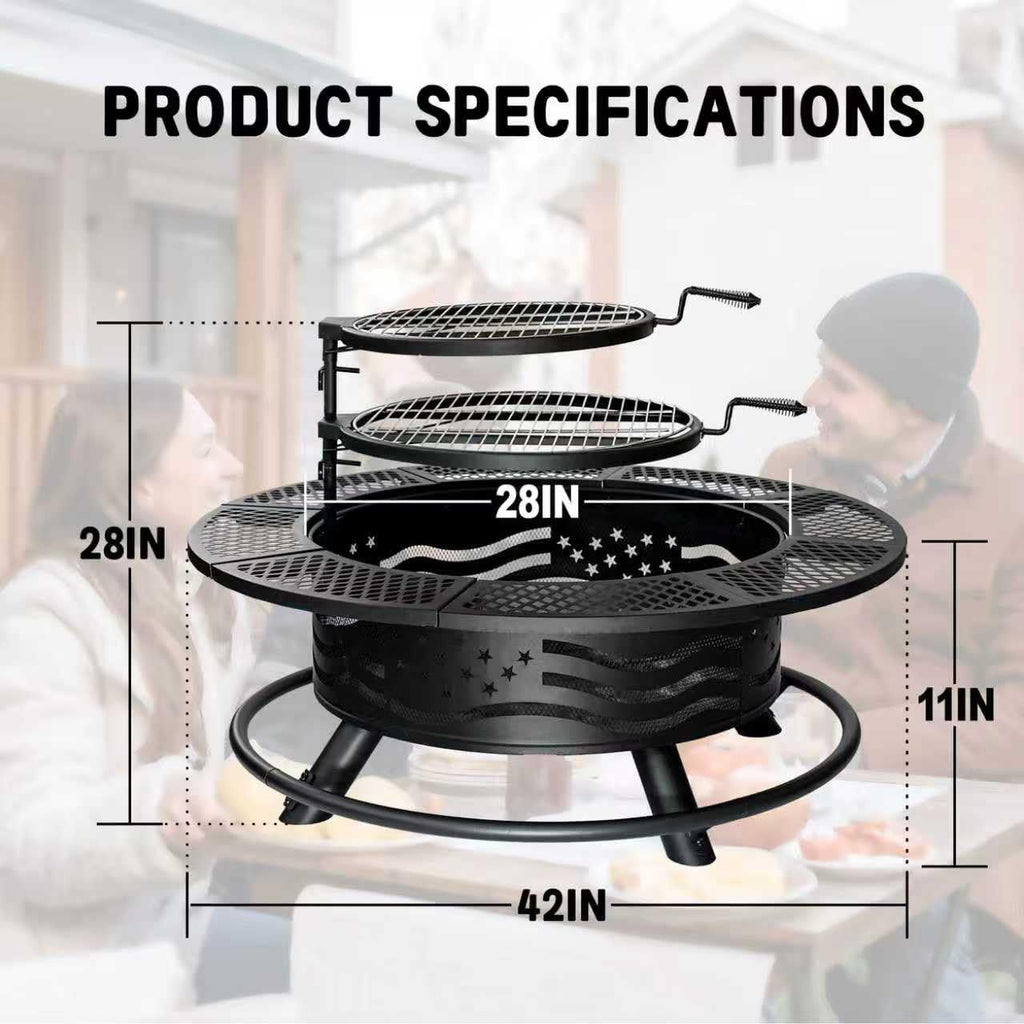 42 Inch Fire Pit with 2 Cooking Grills and Table Lid