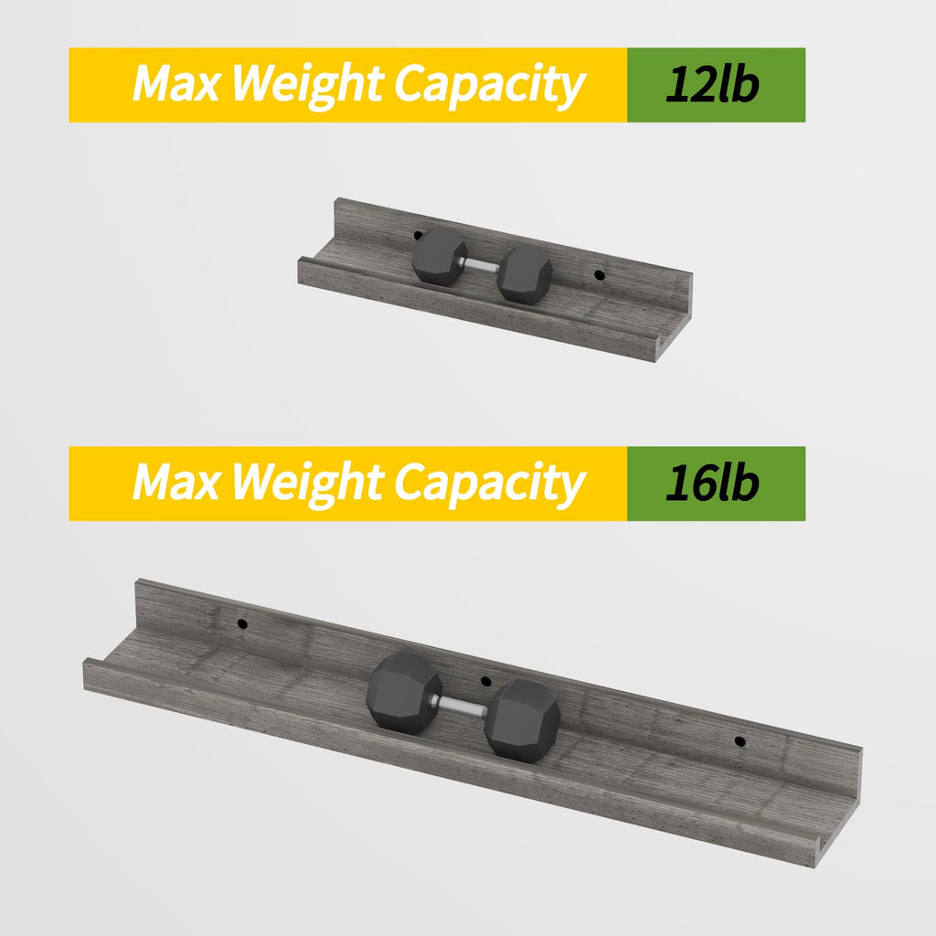 Rustic Grey Floating Shelves for Wall 24 Inch Long, Set of 5 Tiered-Depth Wall Shelves, Picture Ledge Shelf