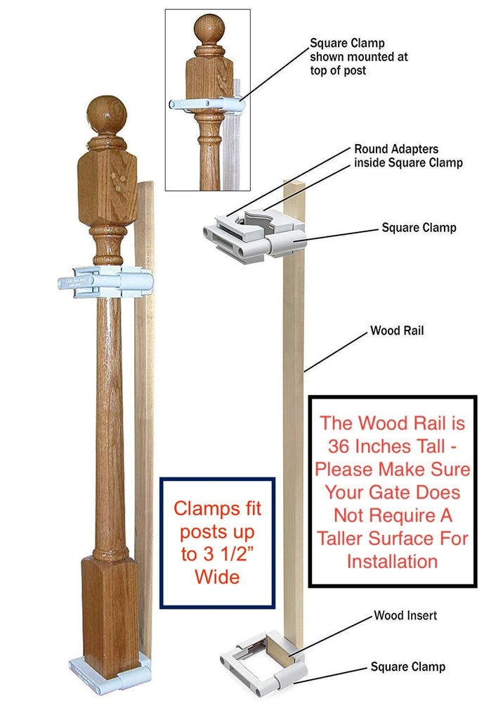 No Hole Stairway Baby Gate Mounting Kit - Fits Posts from 2 3/4 inches to 3 1/2 inches Wide with Square or Round Tops