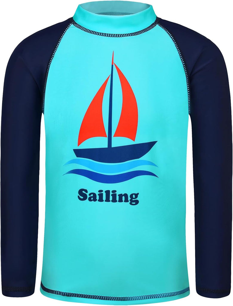 Boys Long Sleeve Rash Guard 2 Piece Swim Set UPF 50+