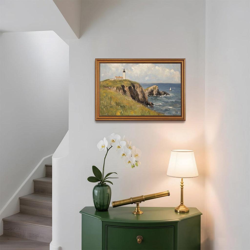 Gold Framed Wall Art Vintage Lighthouse Canvas Art Prints