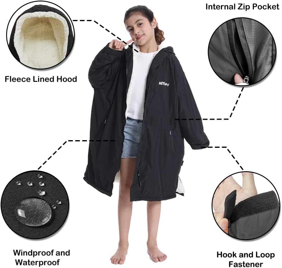 Warm Kids Swim Parka: Waterproof Changing Robe Sherpa Lined