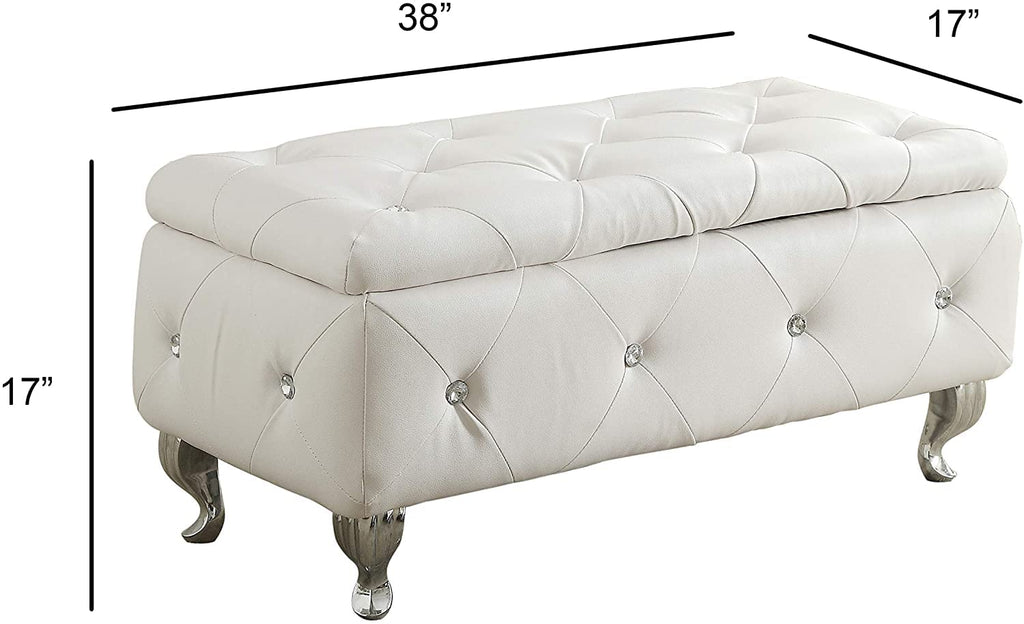 Glam 38 Inches Storage Ottoman Bench, and Bedroom, Upholstered Tufted Faux Leather Ottoman with Storage, Foot Rest