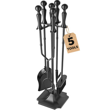 5 Pcs Fireplace Tools Set 31 Inch 12 lb Heavy Duty Solid Wrought Iron Indoor Fire Place Kit Wood Stove Accessories